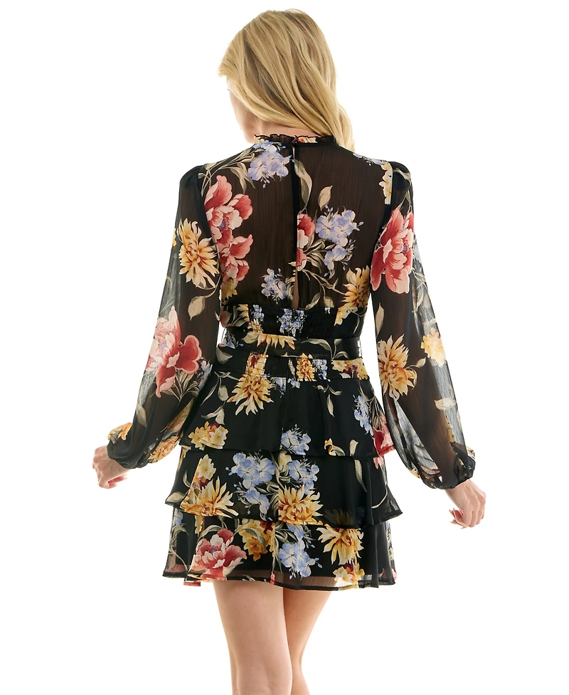 Trixxi Juniors' Long-Sleeve Boat neck Tiered Skirt Dress
