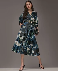 Donna Karan New York Petite Printed Belted Midi Shirt Dress
