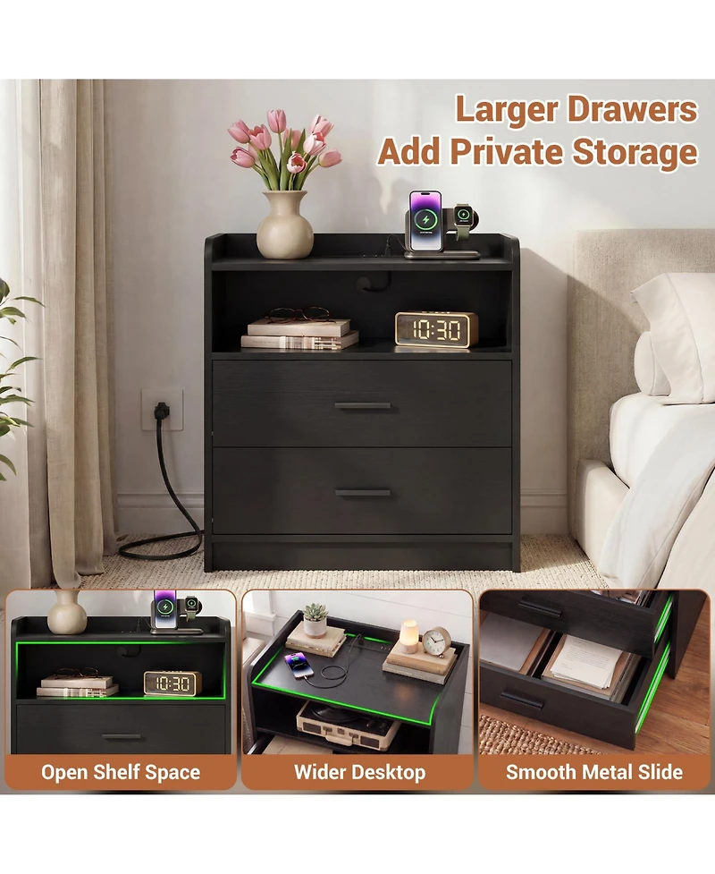 Aheaplus Nightstand with Charging Station, Sofa Side Table Drawers