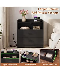 Aheaplus Nightstand with Charging Station, Sofa Side Table Drawers