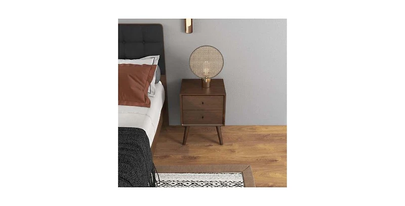 Lucky One 23.6" Width Assembled Mid Century Nightstand 2-Drawer Solid Wood