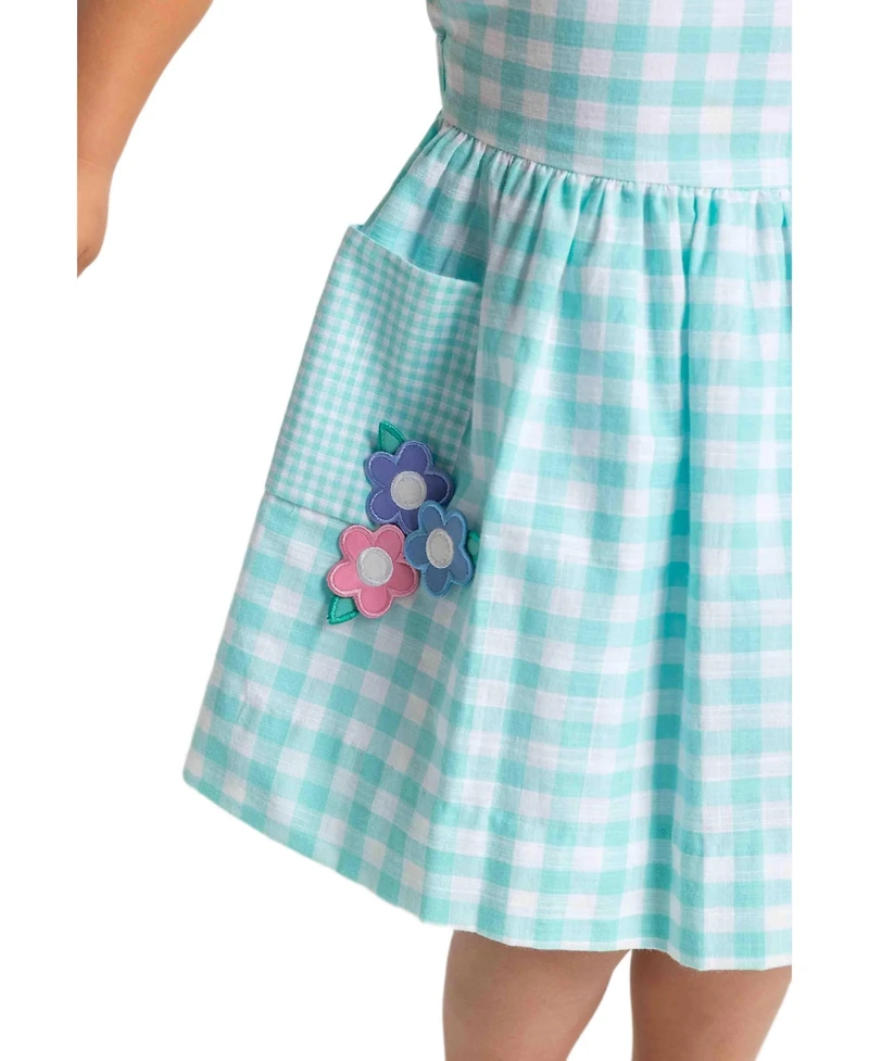 Florence Eiseman Big Girls 7-8 Gingham Linen Look Dress With Flowers