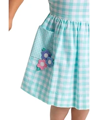 Florence Eiseman Big Girls 7-8 Gingham Linen Look Dress With Flowers