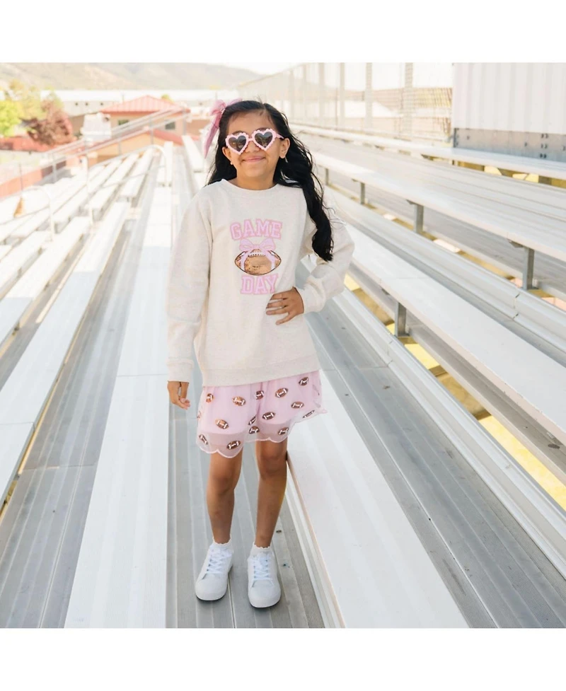 Sweet Wink Little Girls Game Day Sequin Patch Sweatshirt