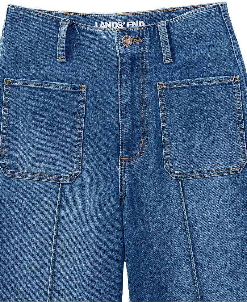 Lands' End Women's Recover Denim High Rise Patch Pocket Extra Wide Leg Crop Jeans