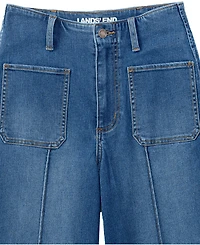 Lands' End Women's Recover Denim High Rise Patch Pocket Extra Wide Leg Crop Jeans