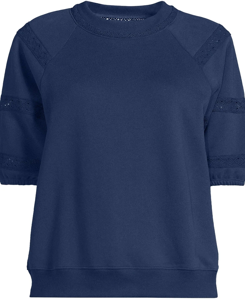 Lands' End Women's Serious Sweats Puff Lace Sleeve Sweatshirt
