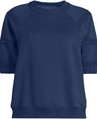 Lands' End Women's Serious Sweats Puff Lace Sleeve Sweatshirt