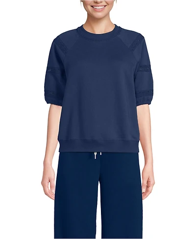 Lands' End Women's Serious Sweats Puff Lace Sleeve Sweatshirt