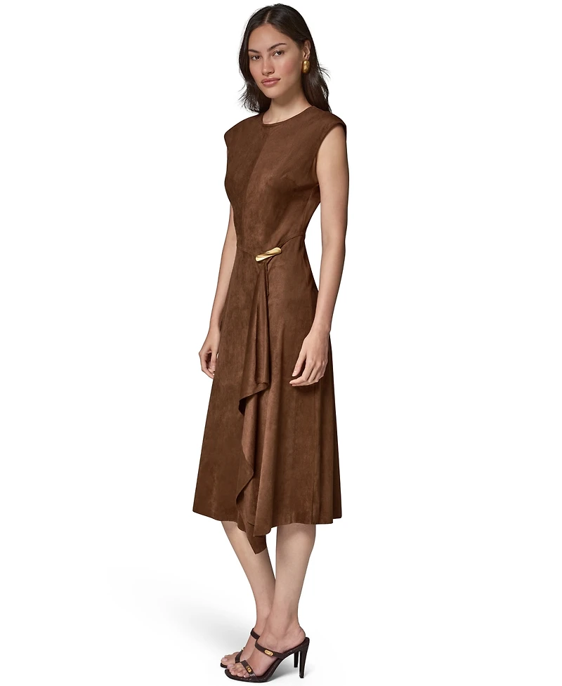 Donna Karan New York Women's Cap-Sleeve Suede Midi Dress