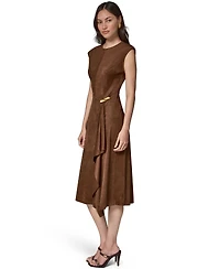 Donna Karan New York Women's Cap-Sleeve Suede Midi Dress