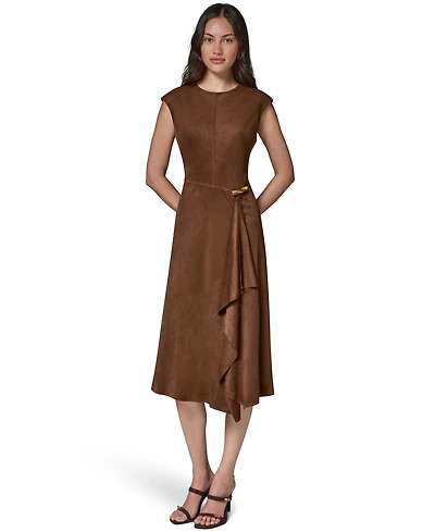 Donna Karan New York Women's Cap-Sleeve Suede Midi Dress