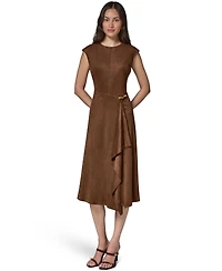 Donna Karan New York Women's Cap-Sleeve Suede Midi Dress