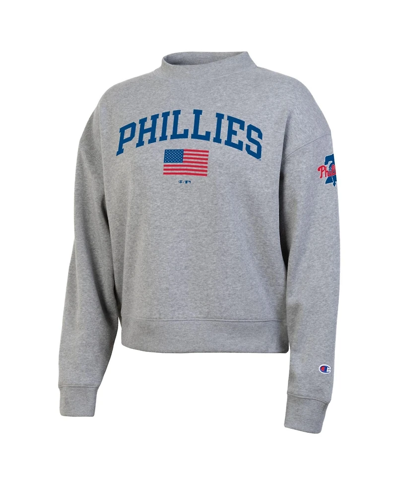 Champion Women's Heather Gray Philadelphia Phillies Americana Triumph Fleece Tri-Blend Sweatshirt