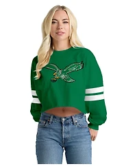 Spirit Jersey Women's Kelly Green Philadelphia Eagles Oversized Cropped Stripe Long Sleeve T-Shirt