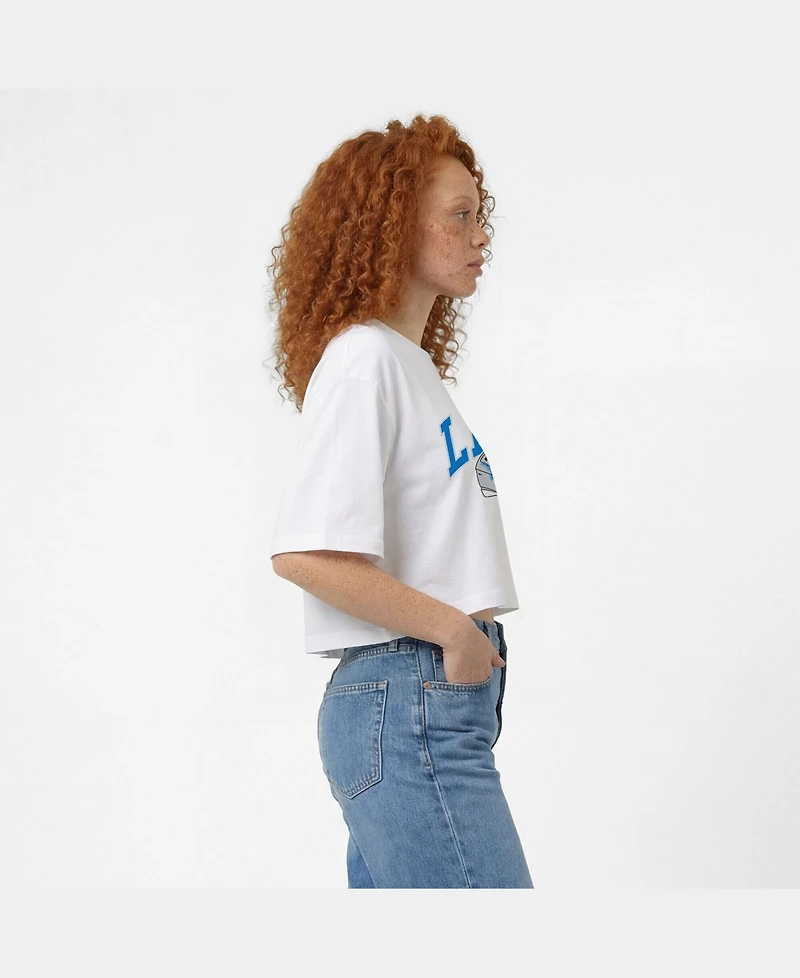 Champion Women's White Detroit Lions Boyfriend Cropped T-Shirt