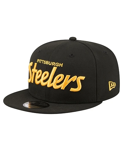 New Era Men's Black Pittsburgh Steelers Core Team Script 9FIFTY Snapback Hat