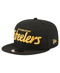 New Era Men's Black Pittsburgh Steelers Core Team Script 9FIFTY Snapback Hat