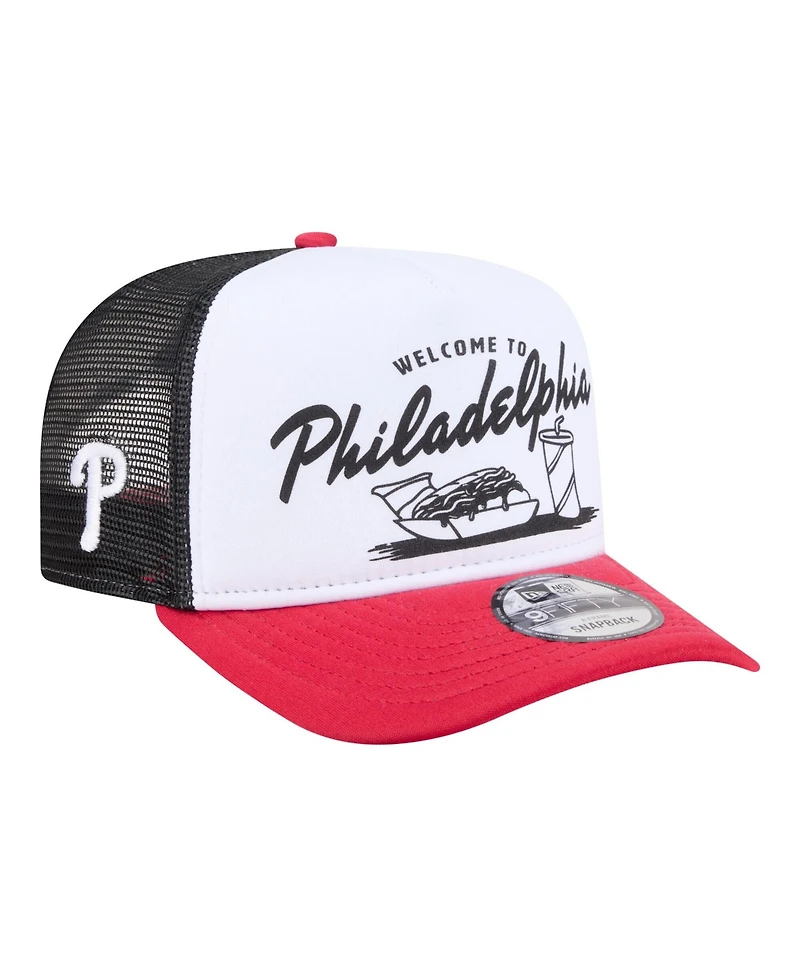 New Era Men's White/Red Philadelphia Phillies Foodie A-Frame 9FIFTY Trucker Snapback Hat