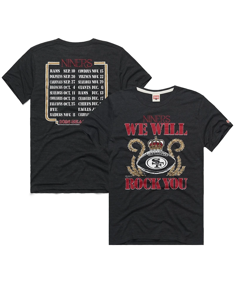 Homage Men's and Women's Charcoal San Francisco 49ers 2026 Nfl Schedule Queen Tri-Blend T-Shirt