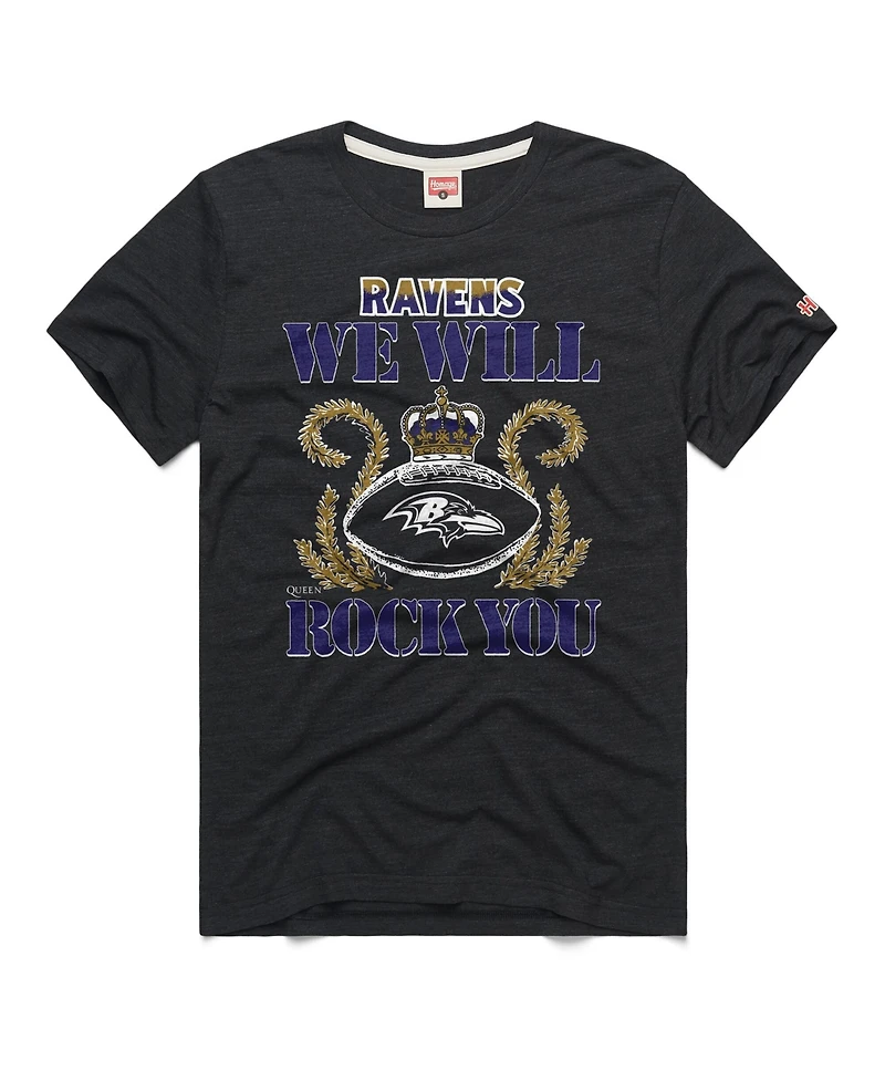 Homage Men's and Women's Charcoal Baltimore Ravens 2026 Nfl Schedule Queen Tri-Blend T-Shirt