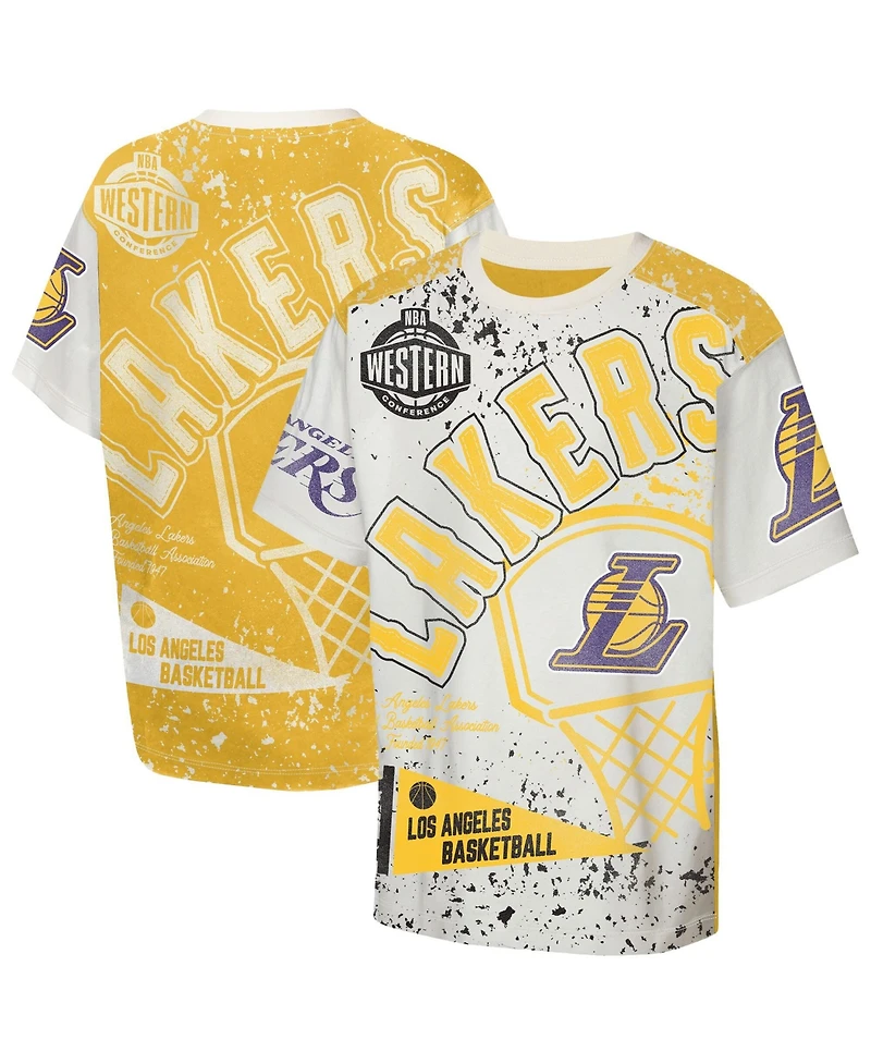 Outerstuff Big Boys and Girls Cream Los Angeles Lakers Top Player All-Over-Print T-Shirt