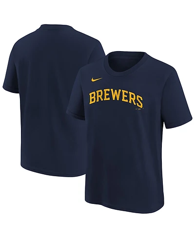 Nike Big Boys and Girls Athletic Navy Milwaukee Brewers Wordmark T-Shirt