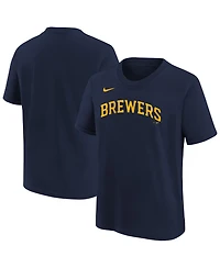 Nike Big Boys and Girls Athletic Navy Milwaukee Brewers Wordmark T-Shirt