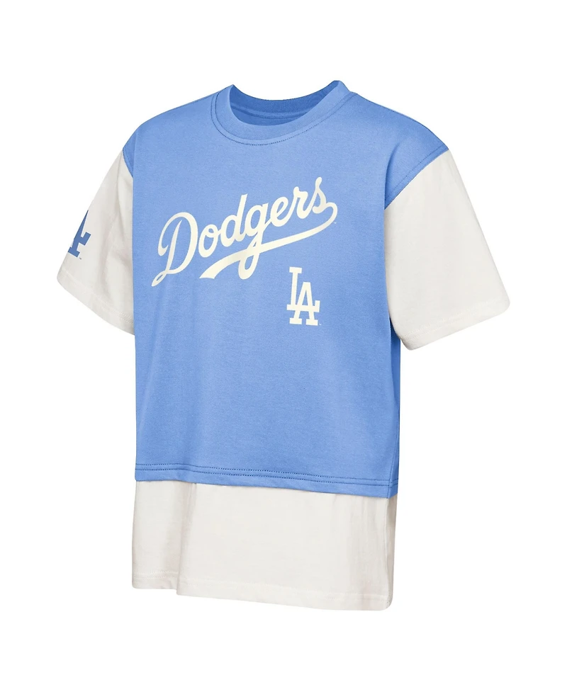 Outerstuff Big Boys and Girls Royal/Cream Los Angeles Dodgers Ultimate Pastels Premium Double Run T-Shirt
