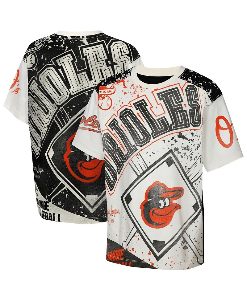 Outerstuff Big Boys and Girls Cream Baltimore Orioles League Top Player Bold All-Over-Print T-Shirt