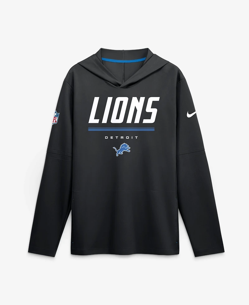 Nike Men's Black Detroit Lions Sideline Lightweight Long Sleeve Hooded Dri-fit T-Shirt