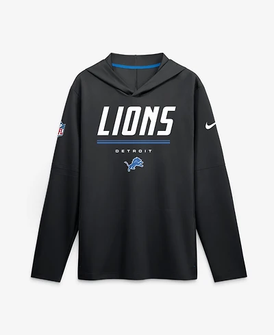 Nike Men's Black Detroit Lions Sideline Lightweight Long Sleeve Hooded Dri-fit T-Shirt