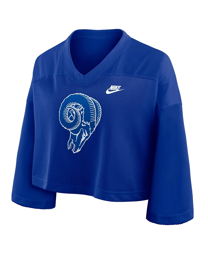 Nike Women's Royal Los Angeles Rams Rewind Cropped Mesh Dri-fit Fashion Jersey