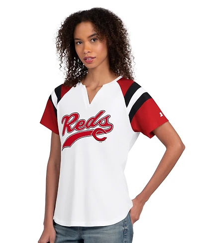 Starter Women's White Cincinnati Reds Game On Notch Neck Raglan T-Shirt