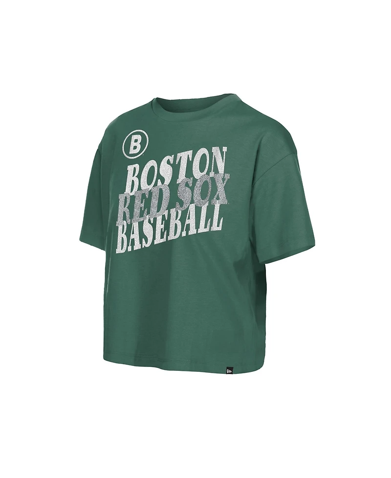 New Era Women's Green Boston Red Sox City Connect Glitter Gel Cropped T-Shirt
