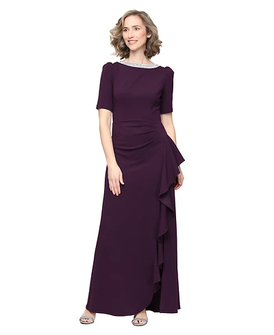 Alex Evenings Women's Embellished-Neck Ruffle Gown