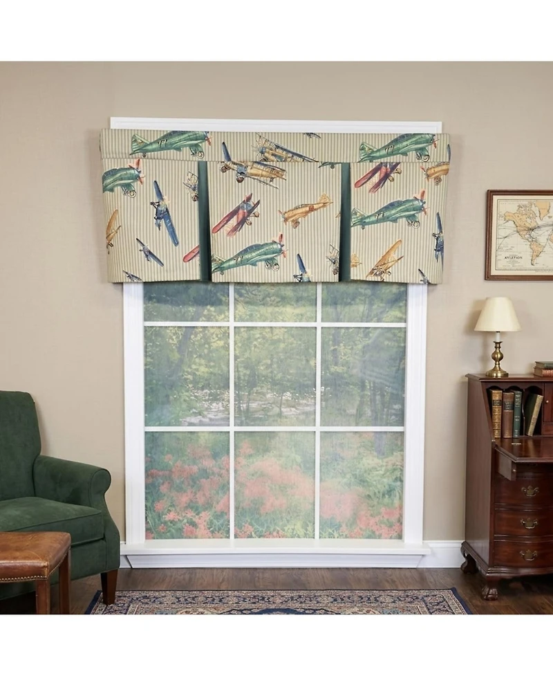 Rlf Home Air Show Pleated Window Valance 100% Cotton Rod Pocket
