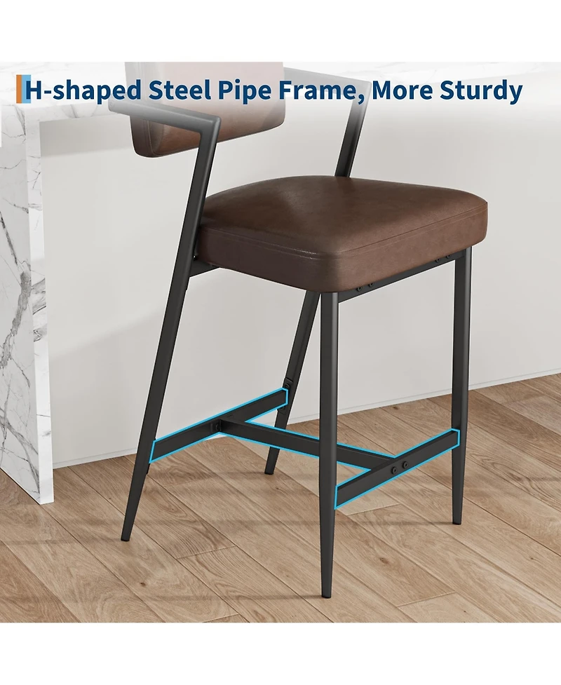 homfan Set of 8 27" Counter Height Bar Stools with Armrests, Faux Leather Upholstery and Footrest, for Kitchen Island