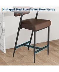 homfan Set of 8 27" Counter Height Bar Stools with Armrests, Faux Leather Upholstery and Footrest, for Kitchen Island