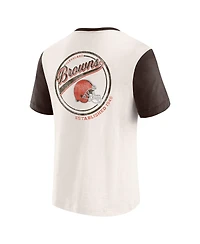 Darius Rucker Collection by Fanatics Men's Cream Cleveland Browns Henley Color Block Slub Pocket T-Shirt