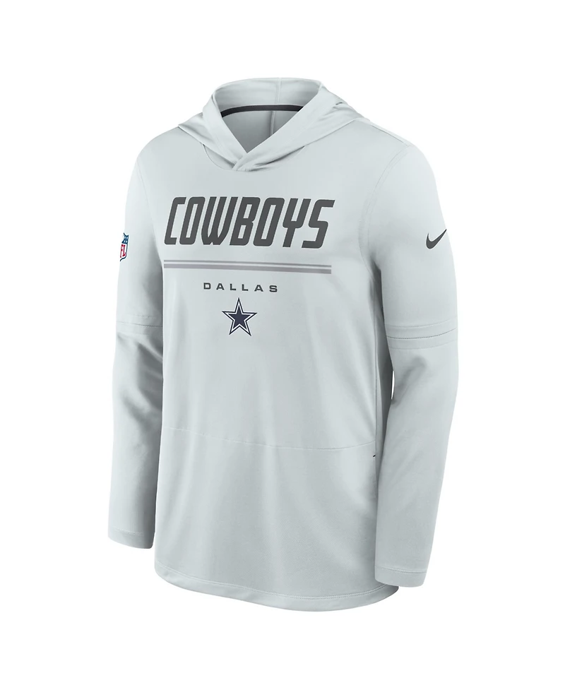 Nike Men's Gray Dallas Cowboys Sideline Lightweight Long Sleeve Hooded Dri-fit T-Shirt