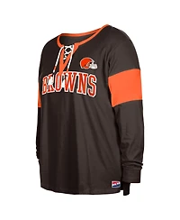 New Era Women's Brown Cleveland Browns Plus Lace-Up Notch Neck Long Sleeve T-Shirt
