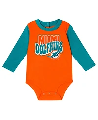 Outerstuff Baby Boys and Girls Aqua Miami Dolphins Double Up Long Sleeve Bodysuit Pants Set