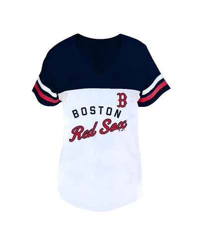 Fanatics Women's White/Navy Boston Red Sox Plus Size Two-Stripe V-Neck T-Shirt