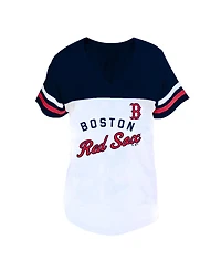 Fanatics Women's White/Navy Boston Red Sox Plus Size Two-Stripe V-Neck T-Shirt