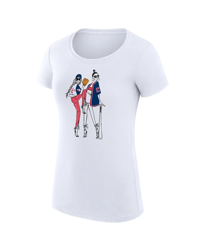 G-iii 4Her by Carl Banks Women's White Cleveland Guardians Super-Slim Fit Lightweight Baseball Girls T-Shirt