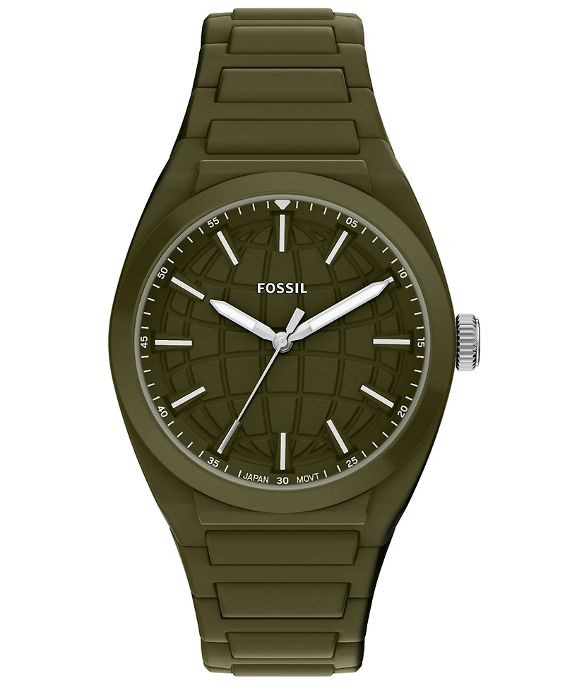 Fossil Men's Everett Three-Hand Olive Silicone Watch 42mm