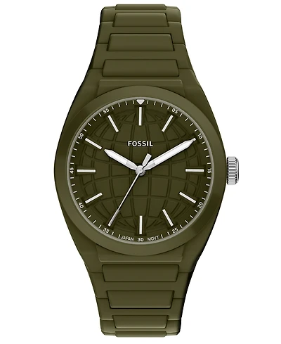 Fossil Men's Everett Three-Hand Olive Silicone Watch 42mm