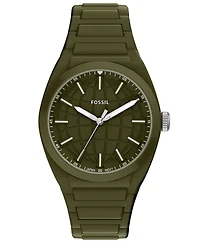 Fossil Men's Everett Three-Hand Olive Silicone Watch 42mm