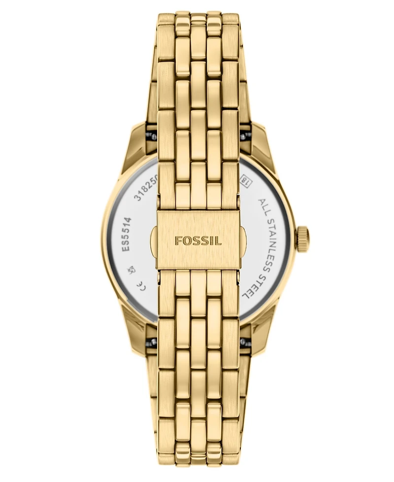 Fossil Women's Scarlette Three-Hand Day-Date Gold-Tone Stainless Steel Watch 34mm